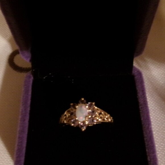 Exquisite and Charming 2.9g 10K Opal and Tanzanite Ring, Size 7 - Picture 1 of 7